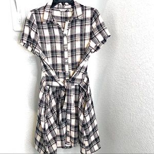 NWT 11•1•TYLHO Anthropologie Plaid Button Dress